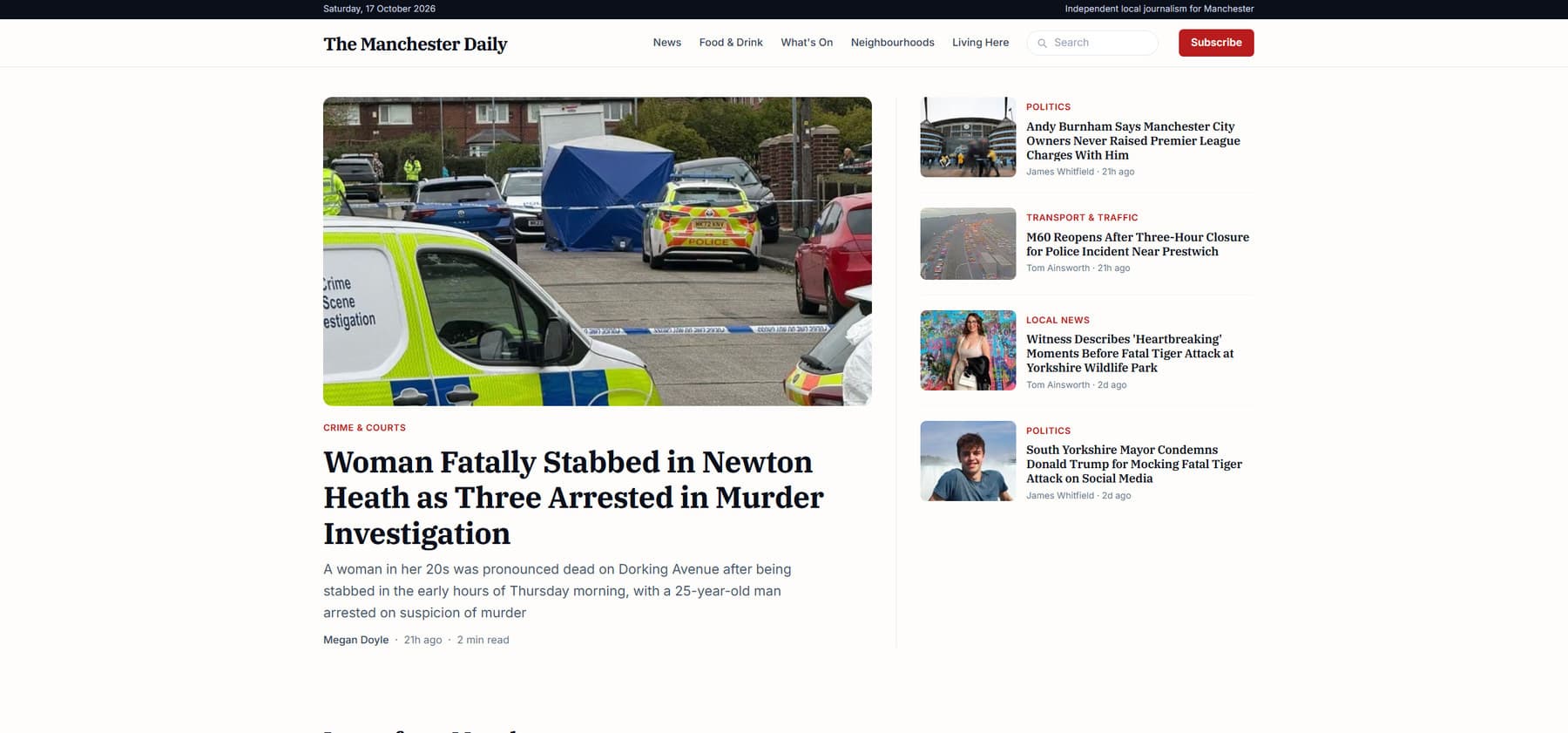 The Manchester Daily homepage, as built